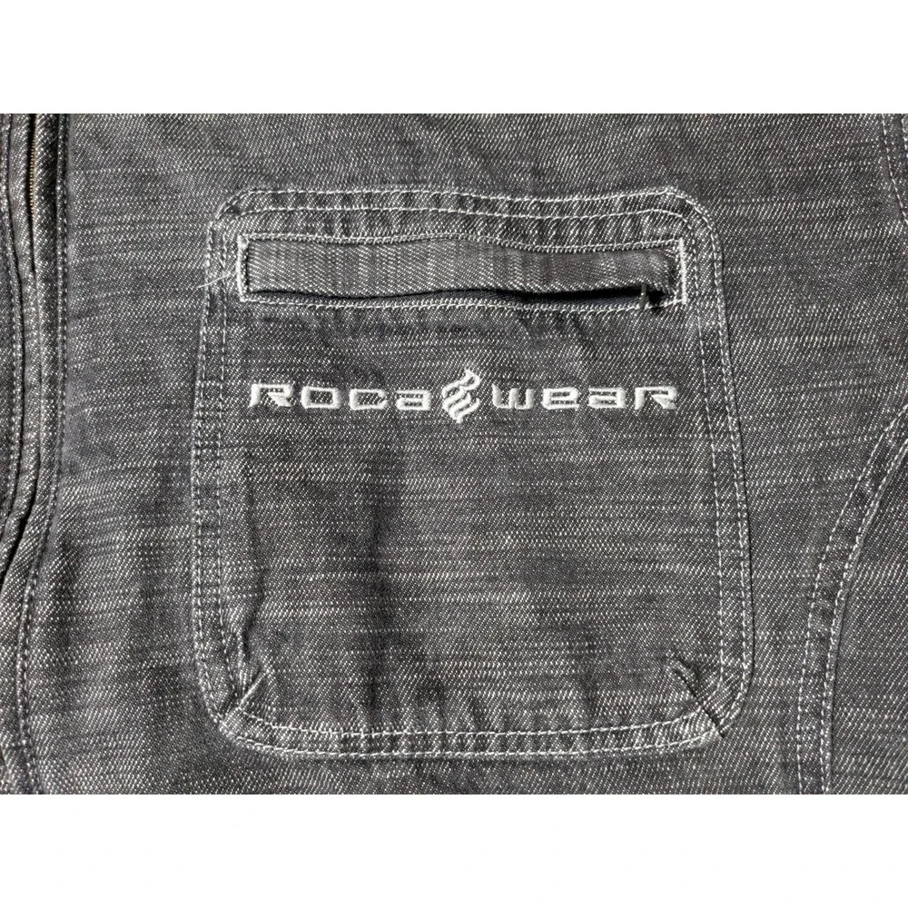 VTG ROCAWEAR Men‎ 2XL Black Heather Denim  Full Zip Jean Jacket
